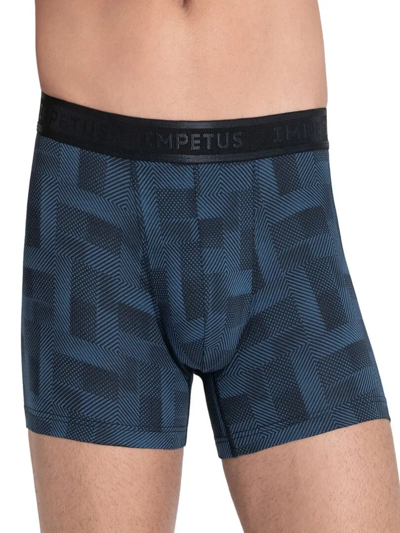 Boxer homme Isamu en coton et modal à motif géométrique - Bleu