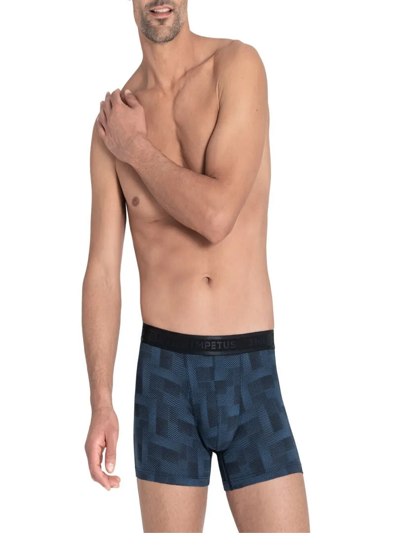 Boxer homme Isamu en coton et modal à motif géométrique - Bleu