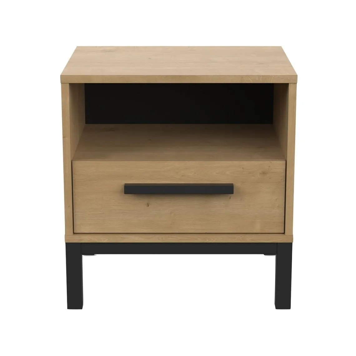 Table de Chevet 1 tiroir et 1 niche décor chêne et noir mat  | 3 Suisses